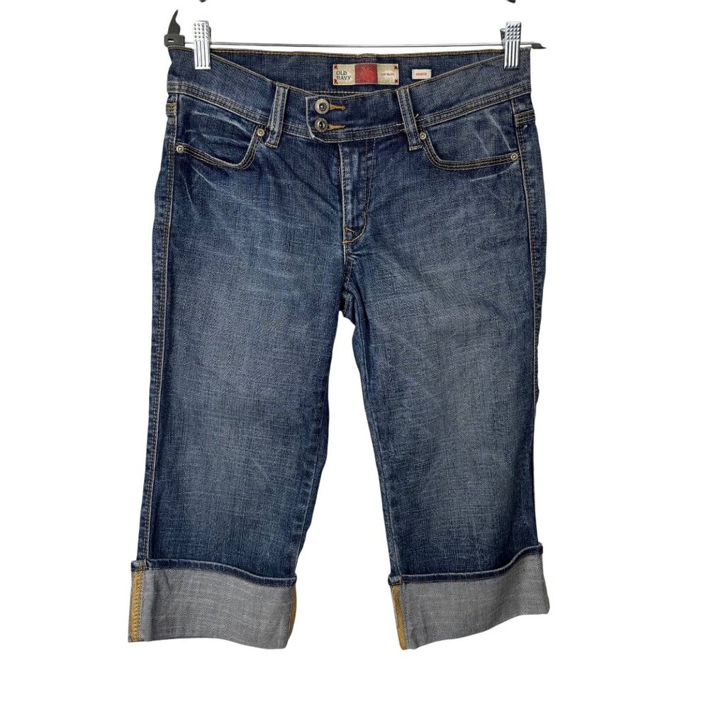 Vintage Y2K Old Navy 8 Low Rise Cuffed Hem Denim Capri Cropped Jeans